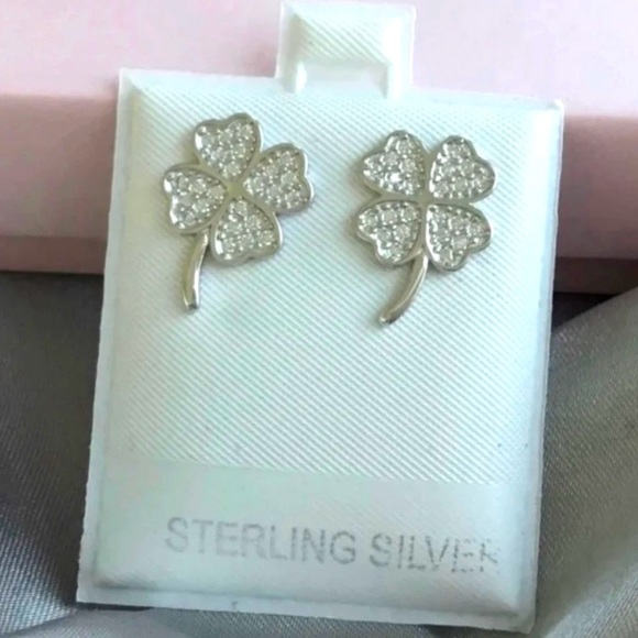 Sale $12 Firm! .925 Sterling 4 Leaf Clover Micro Pave Earrings - Picture 6 of 12